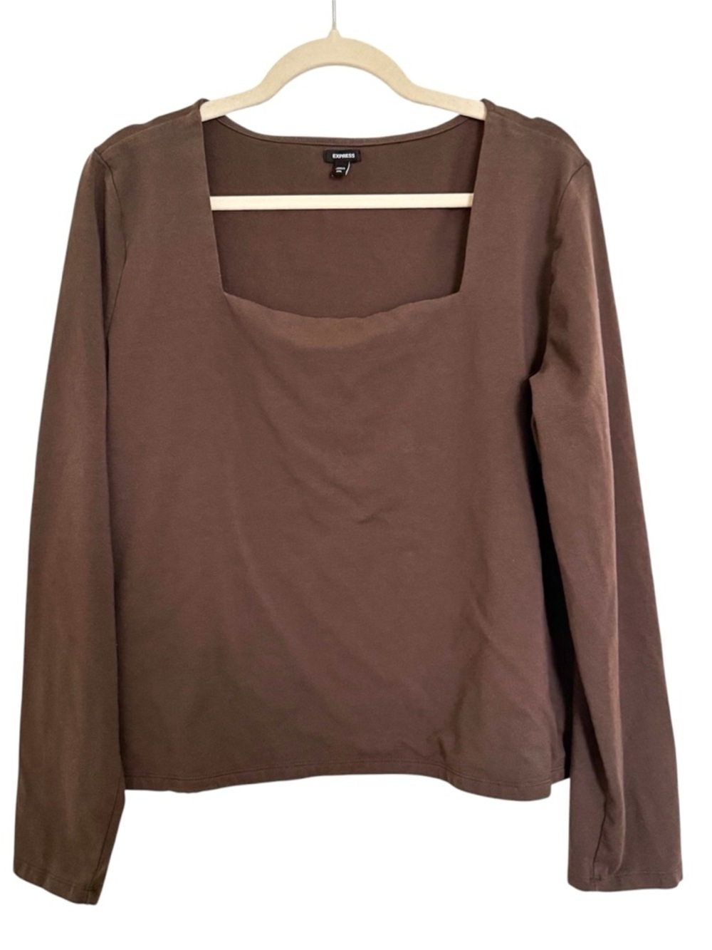 Express Brown Long-Sleeve Square Neck Top